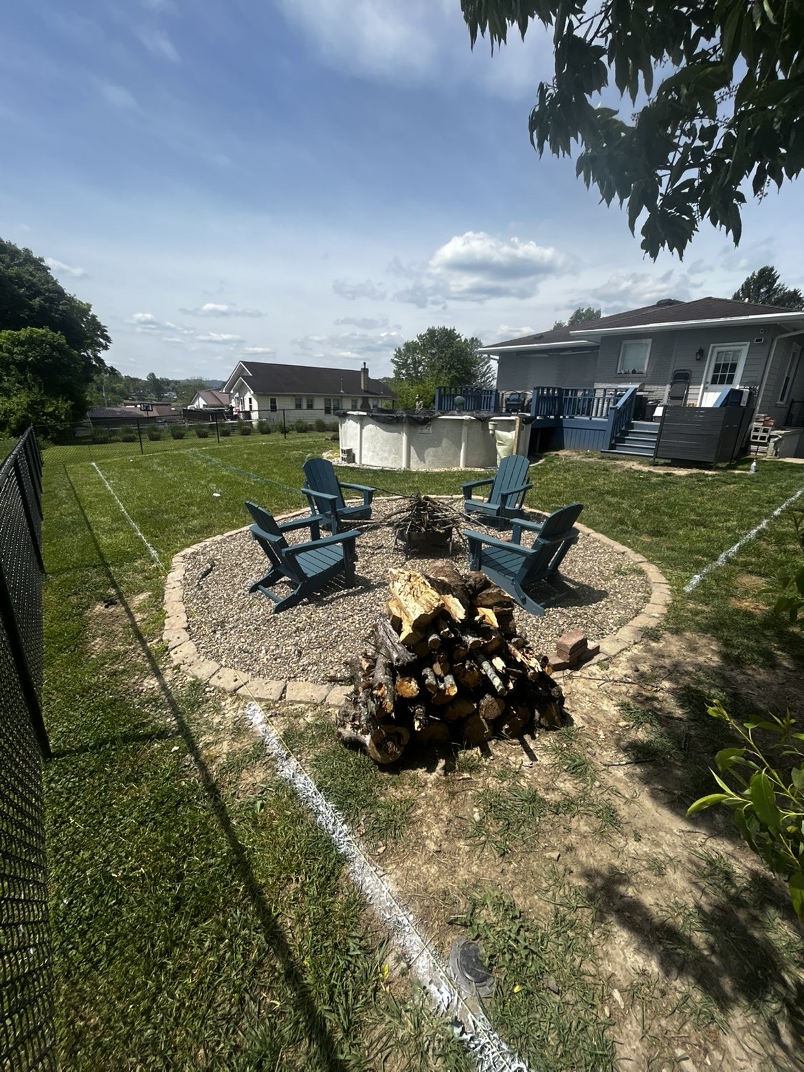 Backyard landscaping project before completion